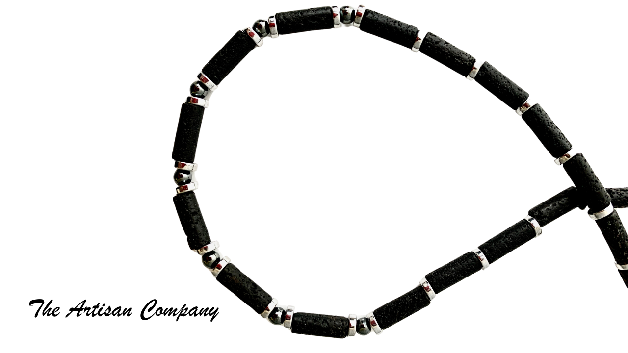 Mens Lava Rock & Hematite Necklace