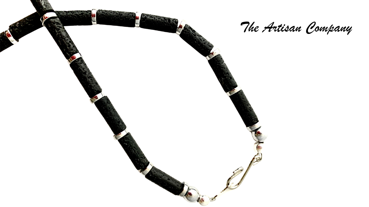 Mens Lava Rock & Hematite Necklace