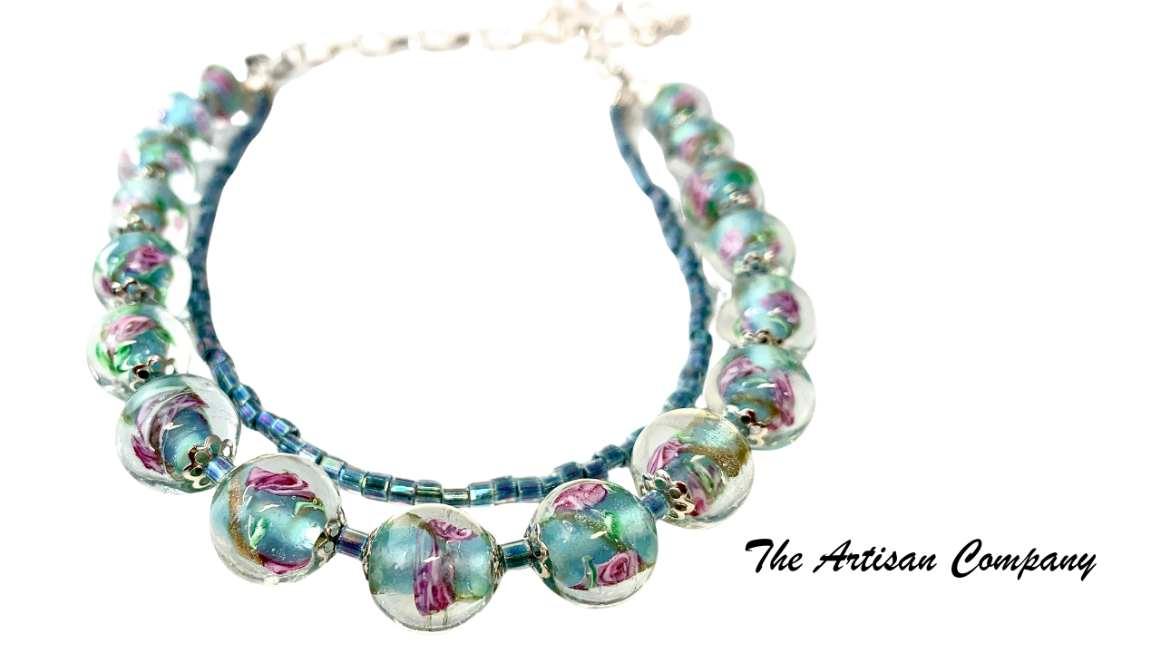 Rose Lampwork Bead & Chain Necklace