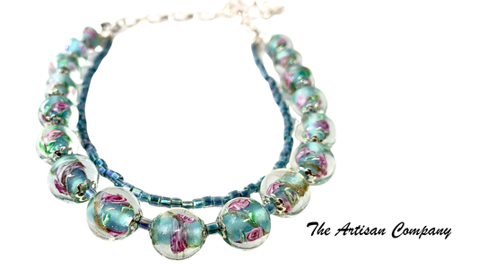 Rose Lampwork Bead & Chain Necklace