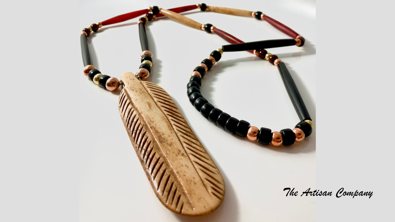 Large Bone Feather Southwest Necklace