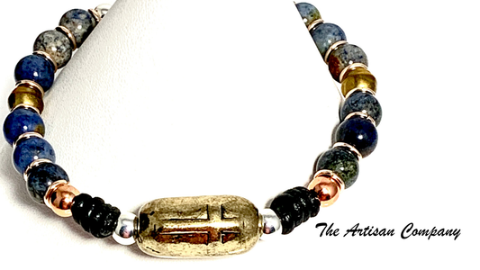 Leather & Dumortierite Stone Bracelet