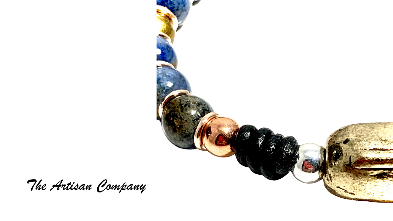 Leather & Dumortierite Stone Bracelet