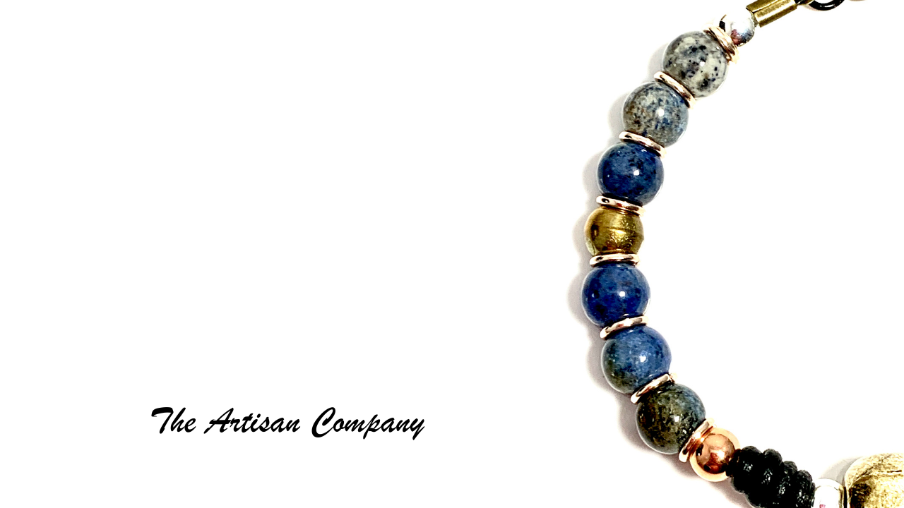 Leather & Dumortierite Stone Bracelet