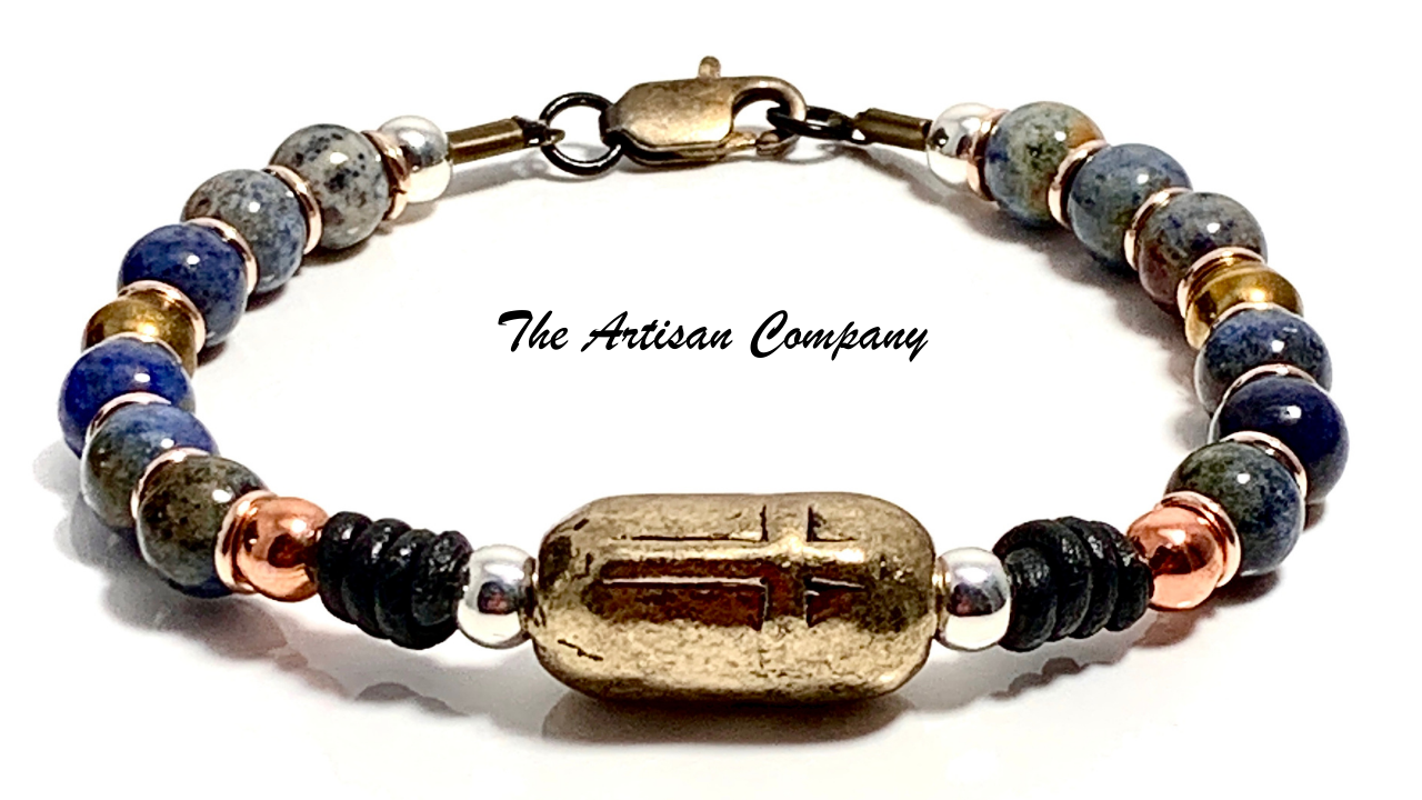 Leather & Dumortierite Stone Bracelet