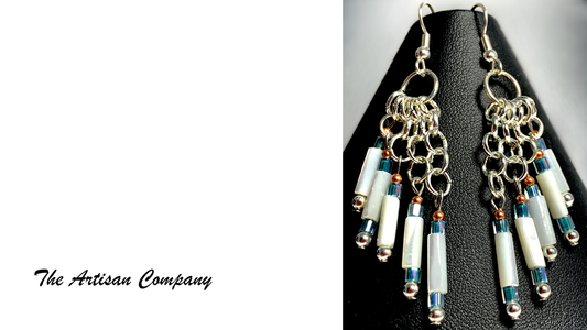 Cascading White Wampum Shell Earrings