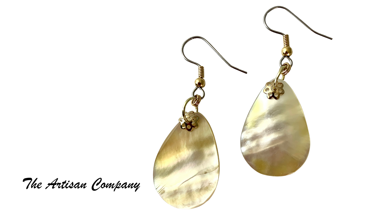 Golden Mother of Pearl Tear Drop Earrings