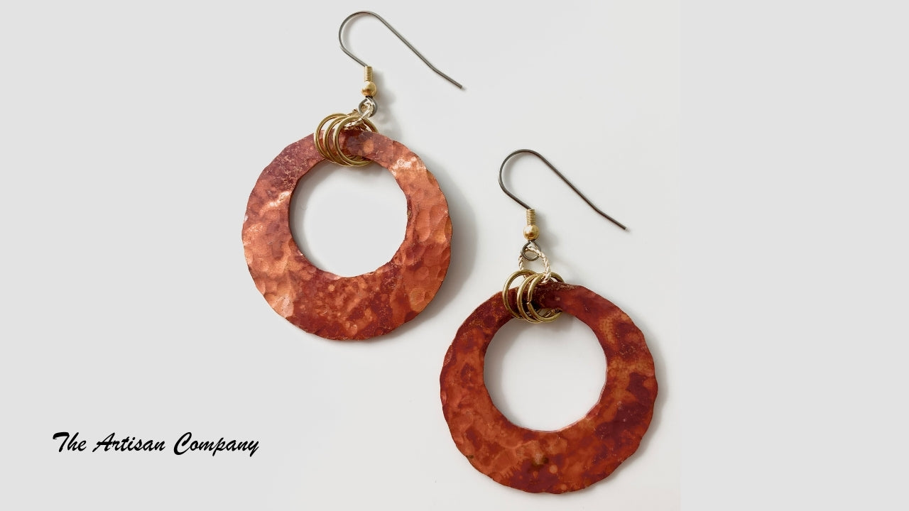 Copper Textured Gypsy Ring Ear Rings