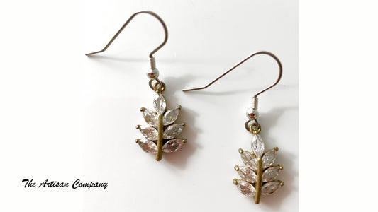 Cubic Zirconia Leaf Ear Rings