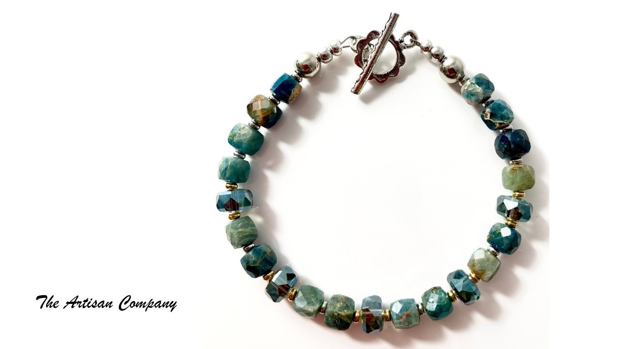 Blue Apatite Stone & Cut Glass Bracelet
