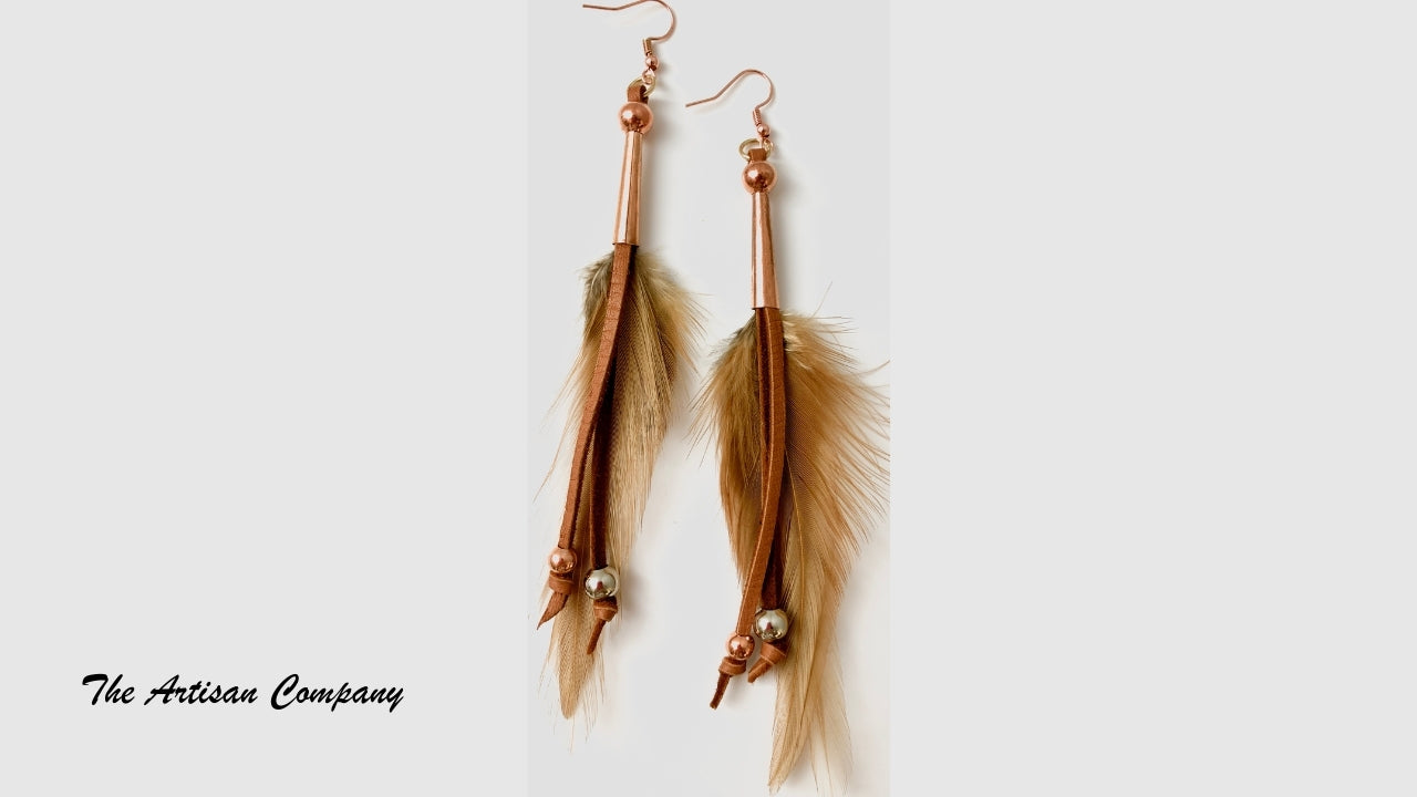 Furnish Hackle Feather Earrings with Copper Cones