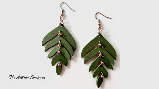 Green Balsa Wood Fern Earrings