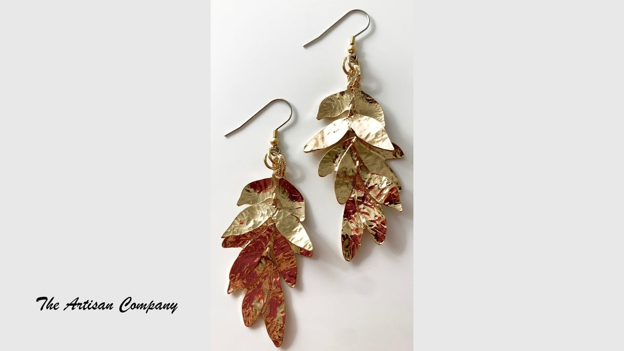 Hammered Metal Elegant Gold Leave Ear Rings