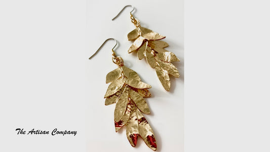 Hammered Metal Elegant Gold Leave Ear Rings