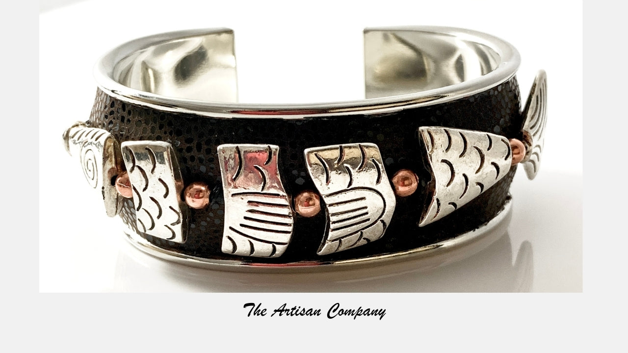 Brown Leather & Fish Cuff Bracelet