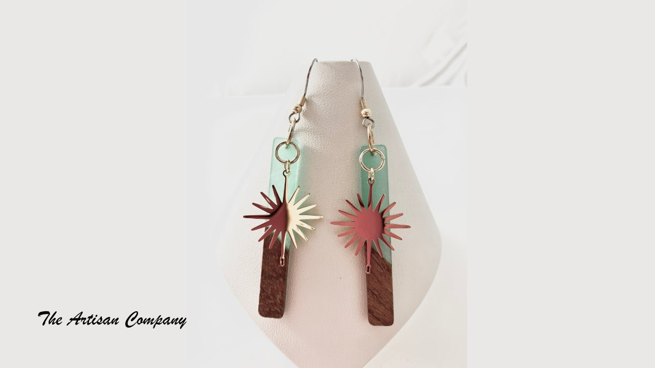 Pearlescent Sea Green Walnut Earrings