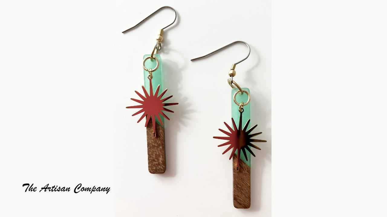 Pearlescent Sea Green Walnut Earrings