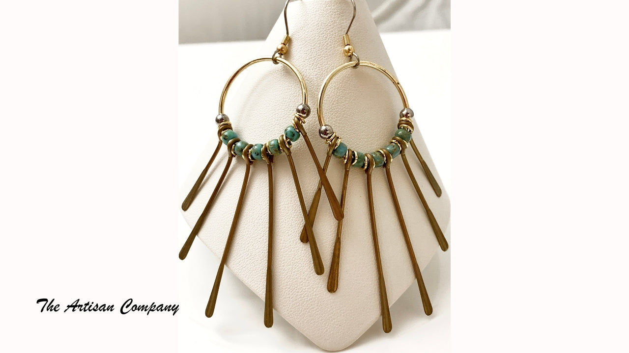 Raw Brass Fan with Turquoise Glass Beads