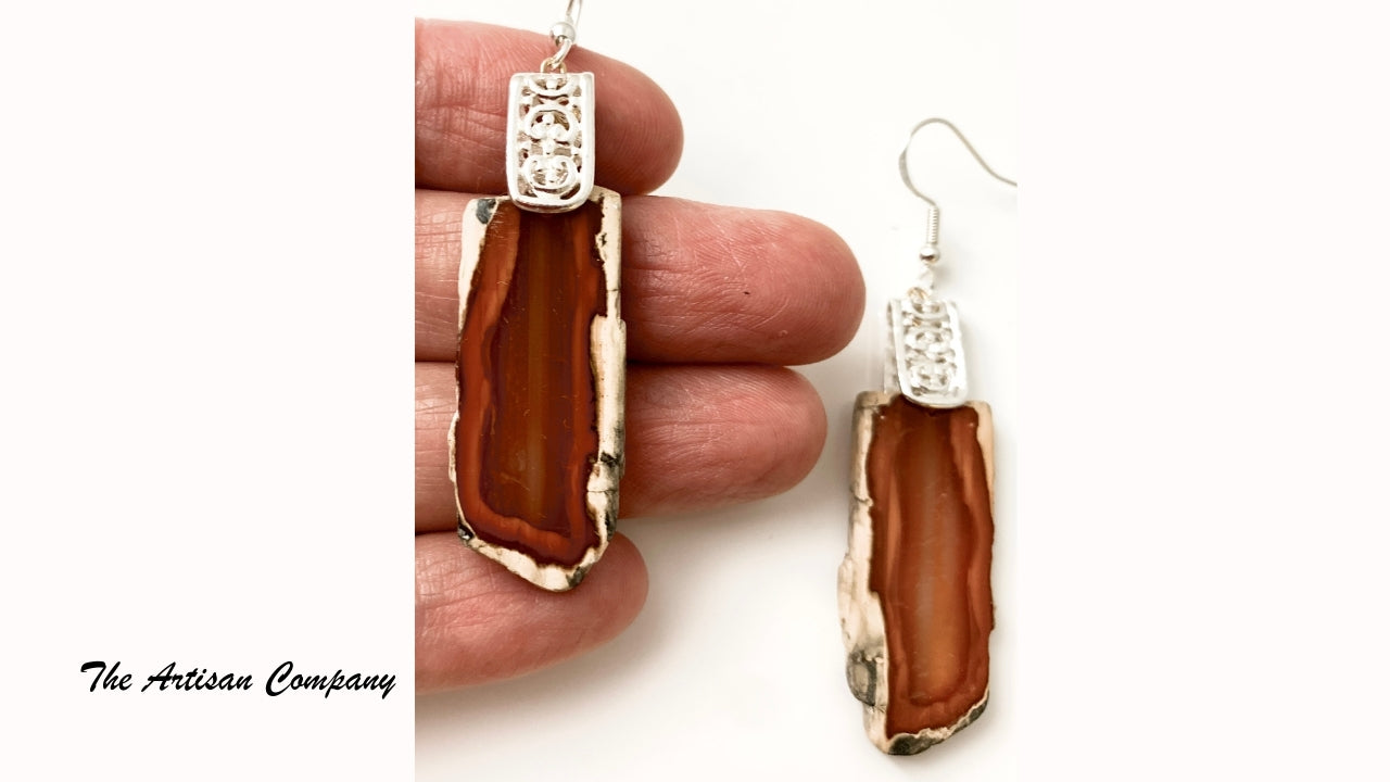 Rectangular Carnelian Stone Slab Earrings