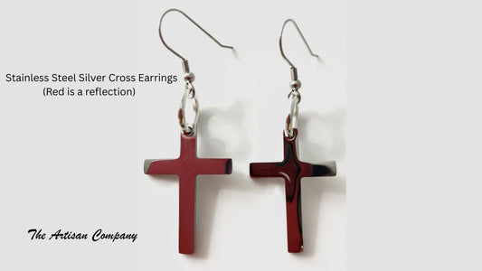 Shiny Stainless Steel Cross Earrings