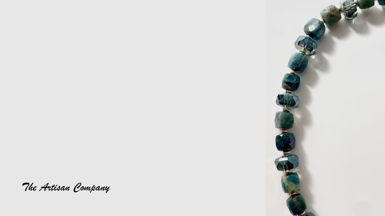 Blue Apatite Stone and Cut Glass Necklace with Earrings