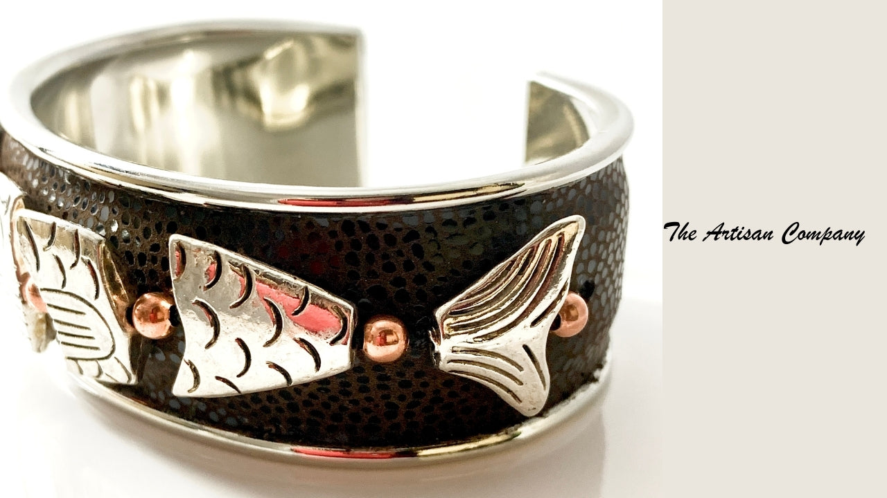 Brown Leather & Fish Cuff Bracelet