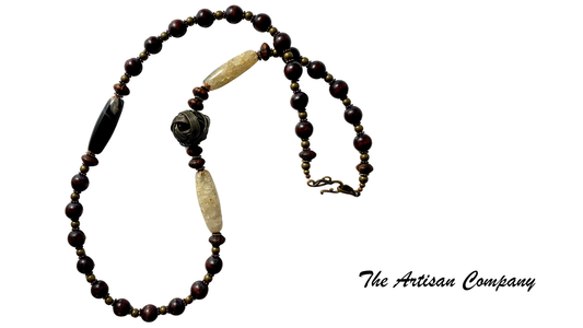 Agate Stone with Woven Brass Ball Necklace