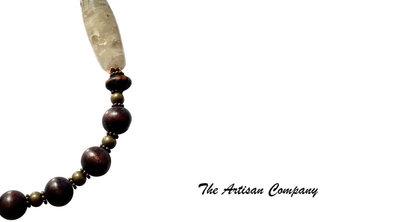 Agate Stone with Woven Brass Ball Necklace