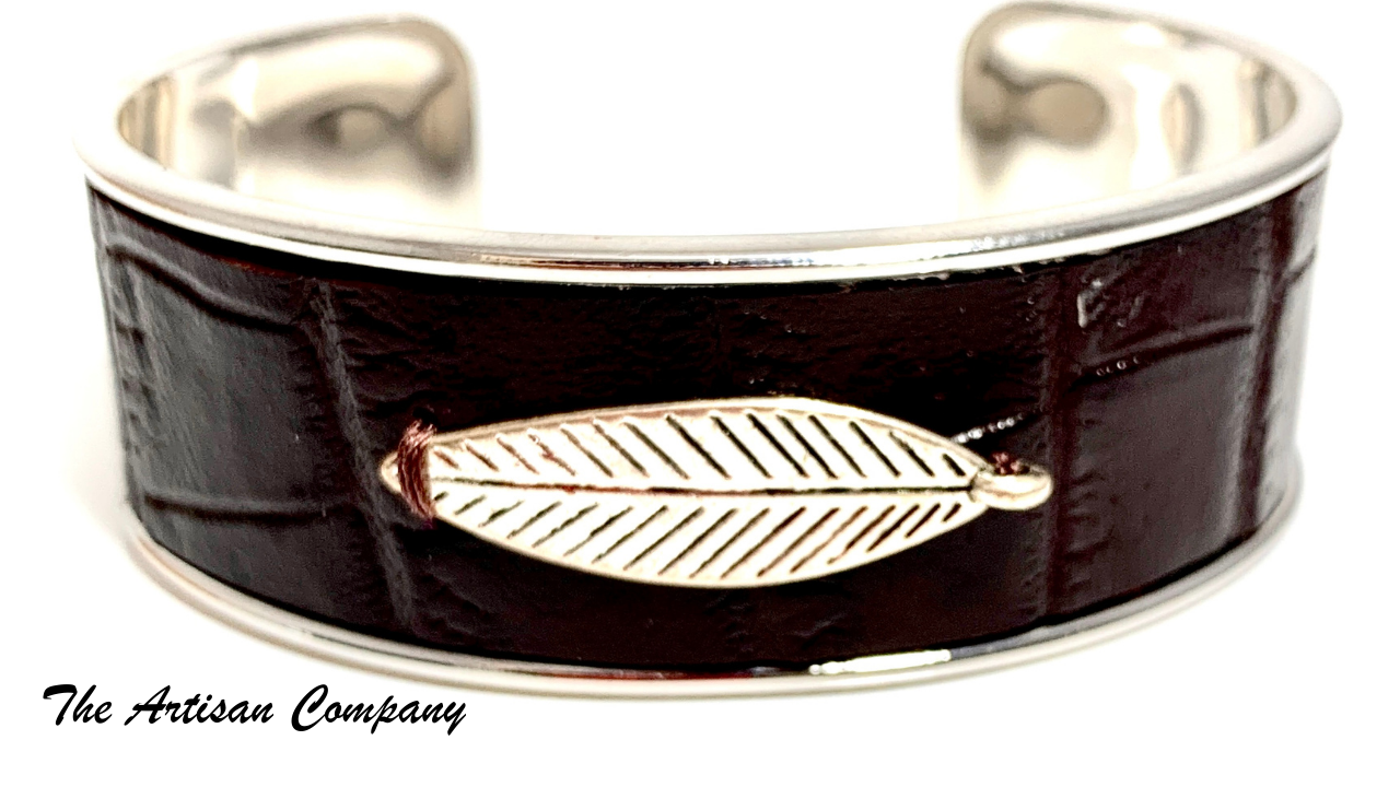 Alligator Print Embossed Cuff with Feather Bracelet