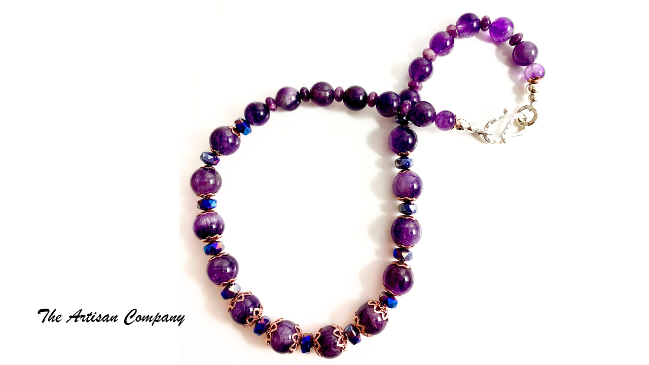 Amethyst, Lepidolite and Cut Glass Necklace