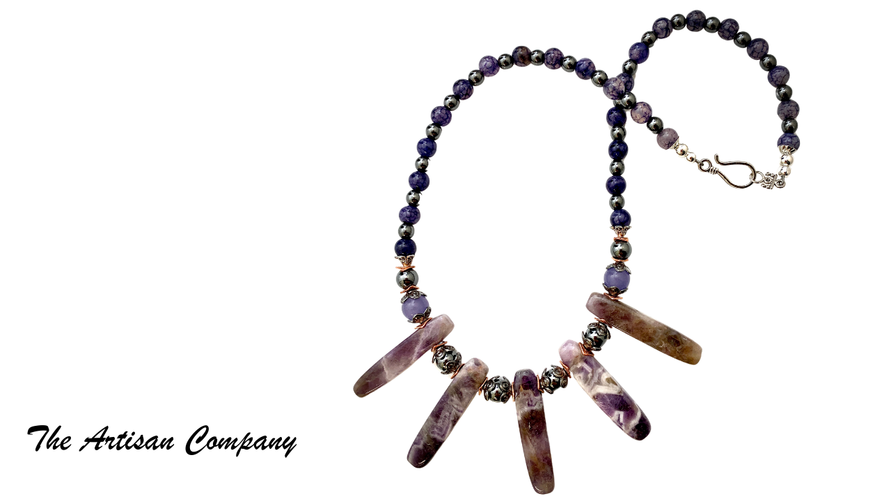 Amethyst and Crackle Agate Stone Necklace with Earrings