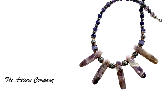 Amethyst and Crackle Agate Stone Necklace with Earrings