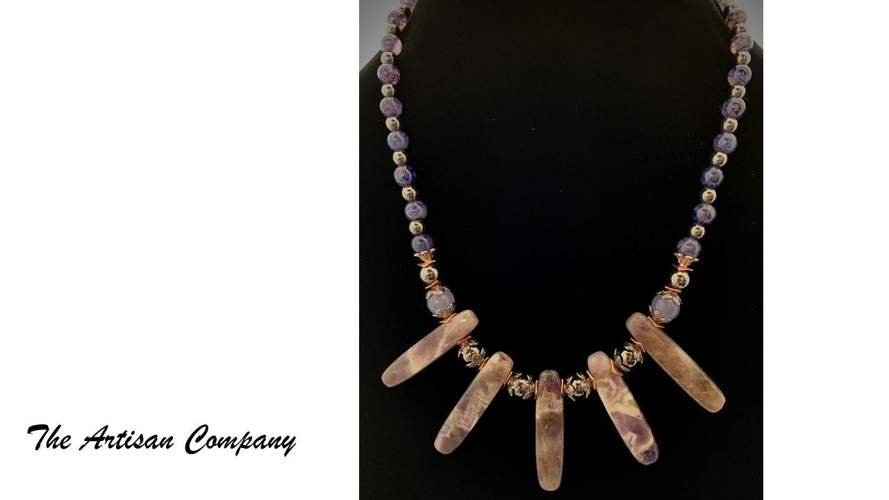 Amethyst and Crackle Agate Stone Necklace with Earrings