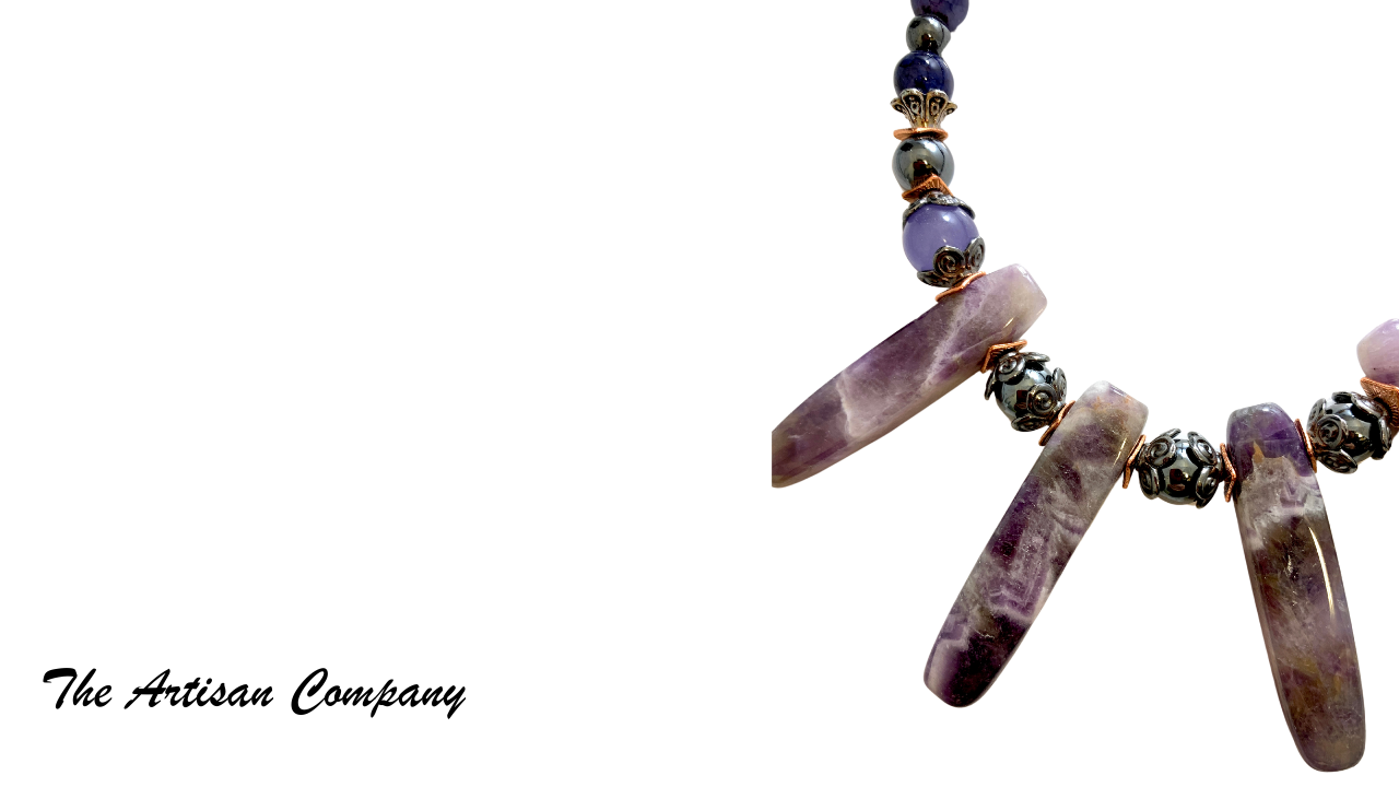 Amethyst and Crackle Agate Stone Necklace with Earrings