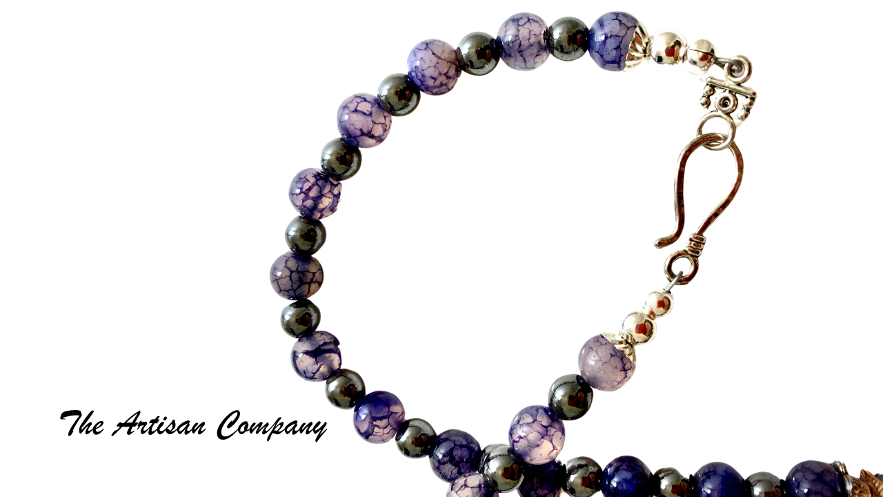 Amethyst and Crackle Agate Stone Necklace with Earrings