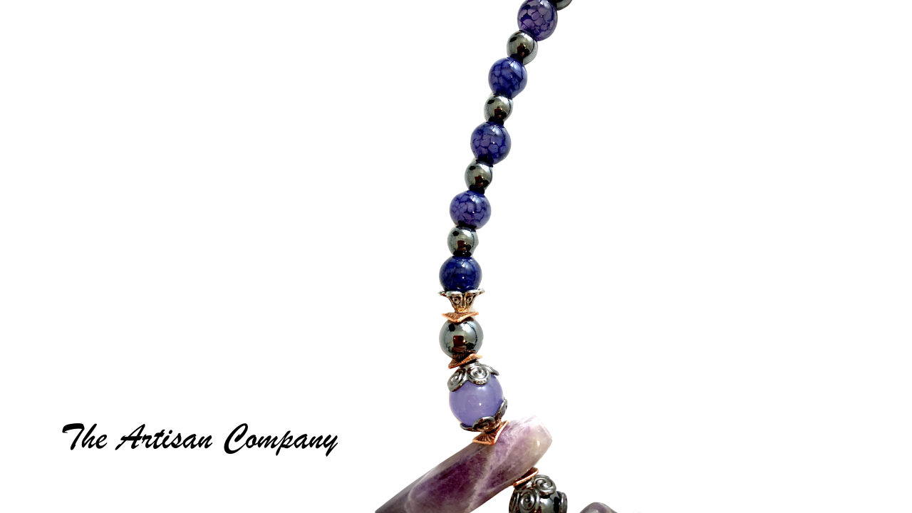 Amethyst and Crackle Agate Stone Necklace with Earrings