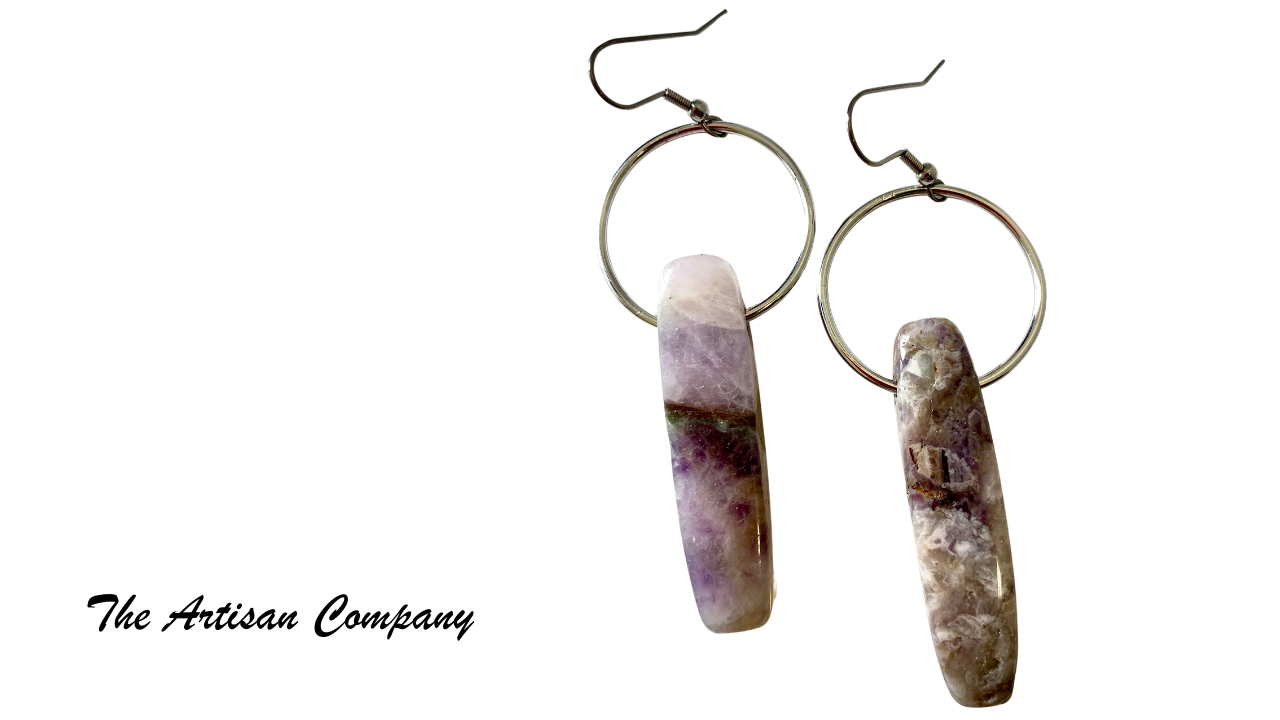 Amethyst and Crackle Agate Stone Necklace with Earrings