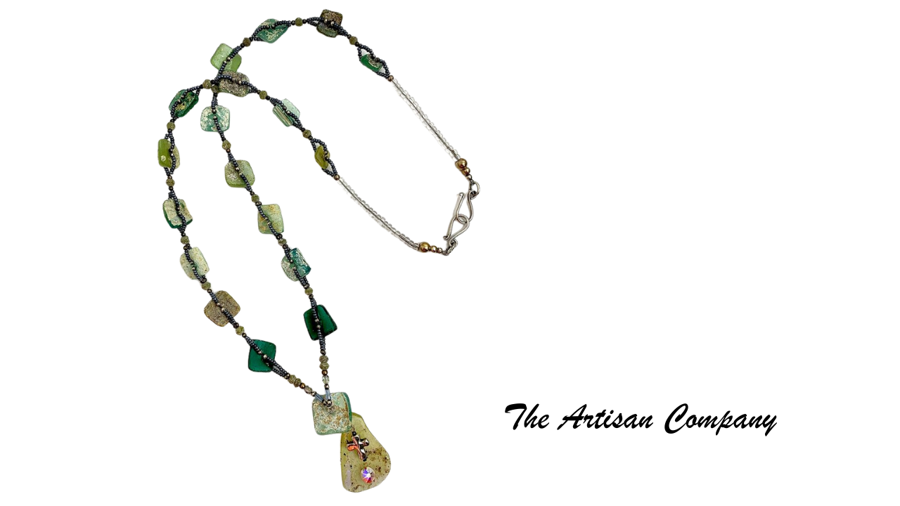 Antique Roman Glass Necklace with Earrings