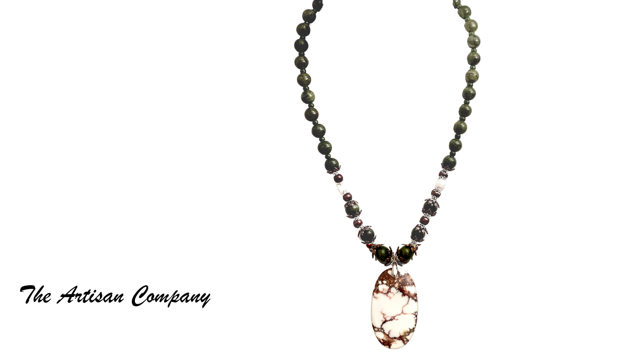 Arizona Wild Horse Stone w/ Jade and Fresh Water Pearl Necklace with Earrings