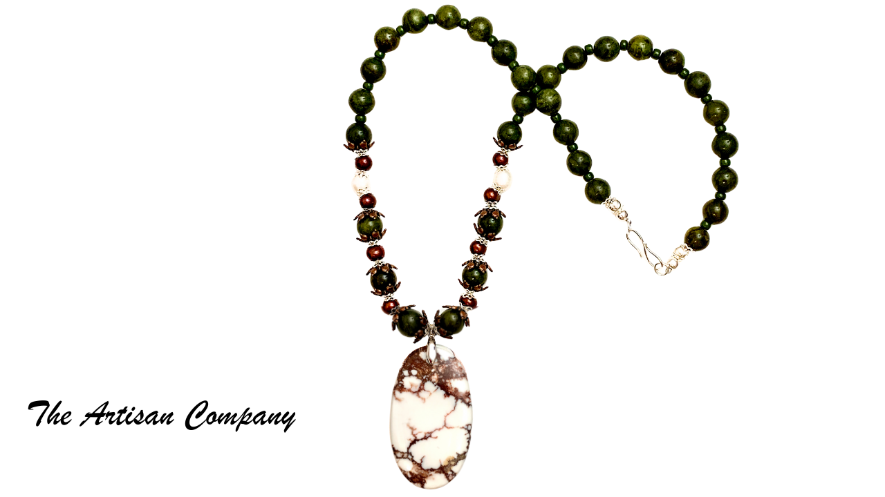 Arizona Wild Horse Stone w/ Jade and Fresh Water Pearl Necklace with Earrings