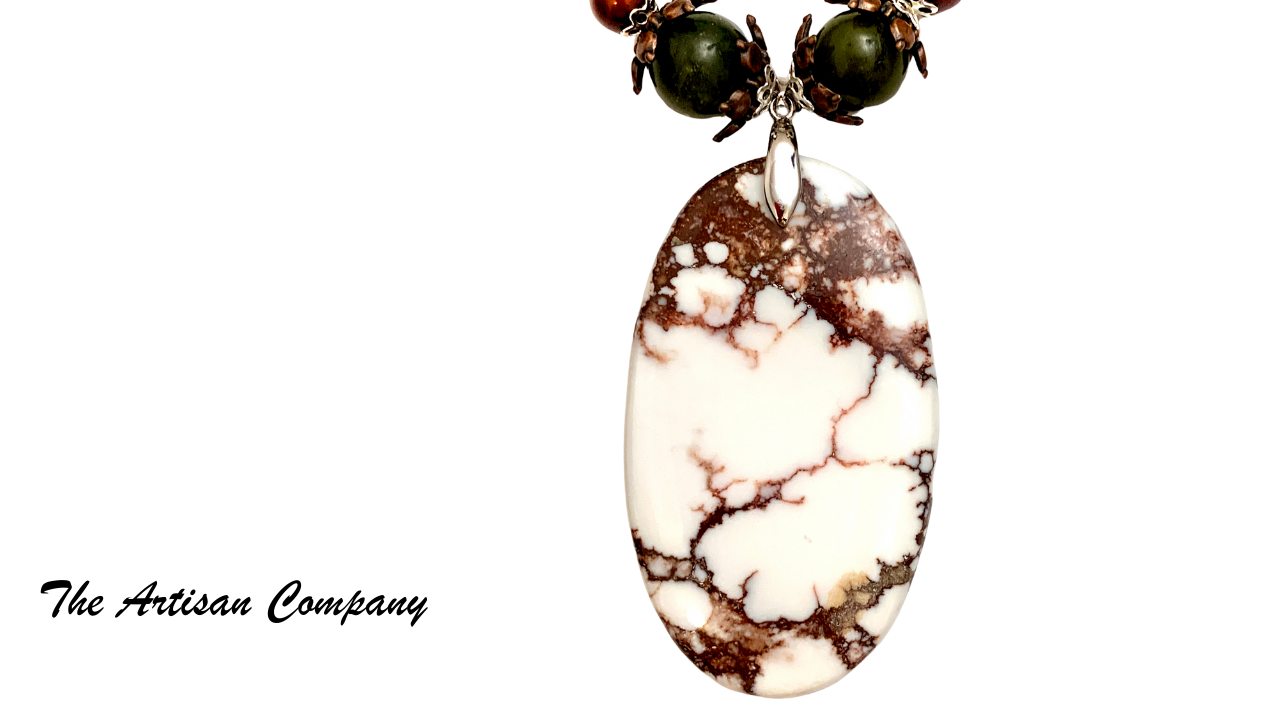 Arizona Wild Horse Stone w/ Jade and Fresh Water Pearl Necklace with Earrings