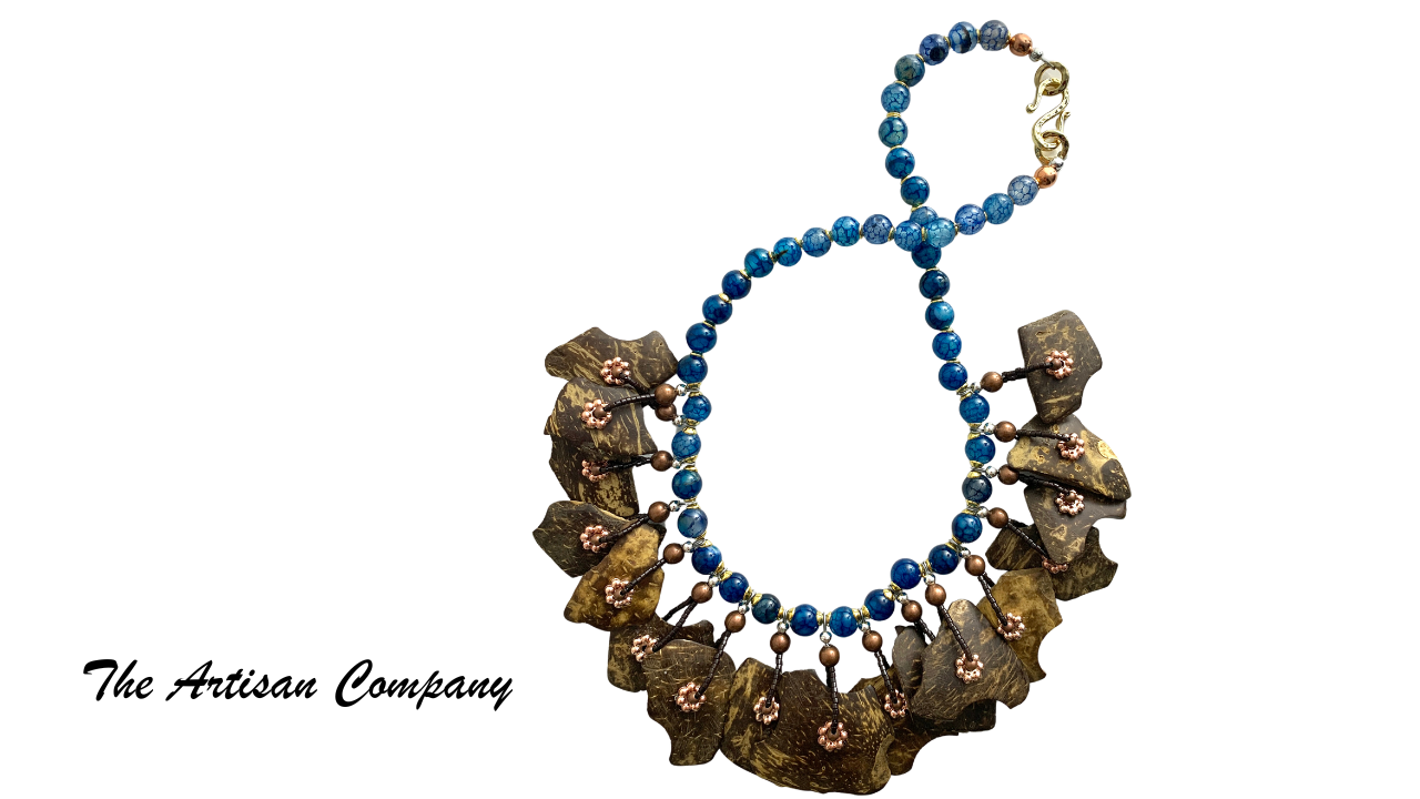 Blue Agate Stone & Coconut Shell Necklace