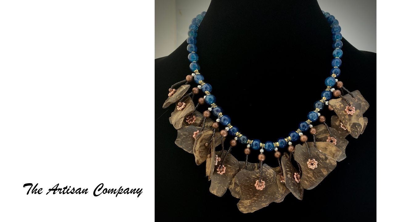 Blue Agate Stone & Coconut Shell Necklace