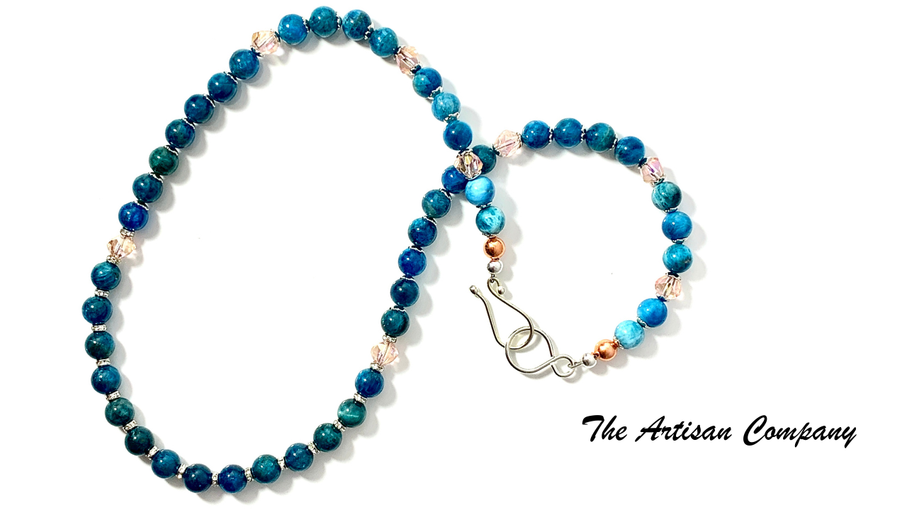 Blue Apatite Stone Necklace with Earrings