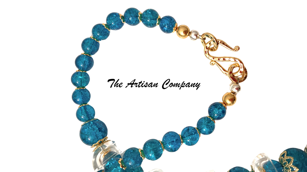 Blue Crackle Glass & Acrylic Necklace