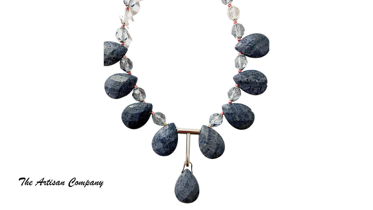 Blue Teardrop Sponge Coral Necklace w/ Earrings