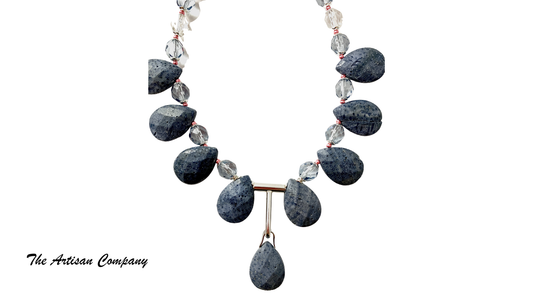 Blue Teardrop Sponge Coral Necklace w/ Earrings