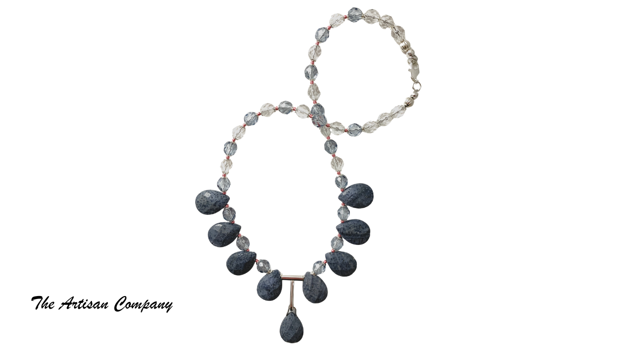 Blue Teardrop Sponge Coral Necklace w/ Earrings