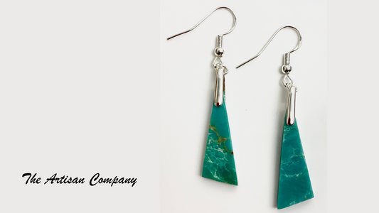 Blue Gem/Battle Mountain Triangle Drop Earrings