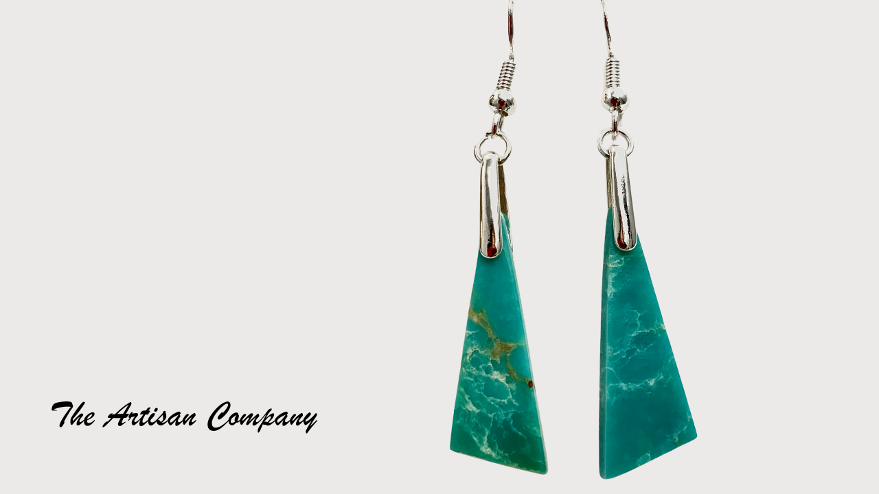 Blue Gem/Battle Mountain Triangle Drop Earrings